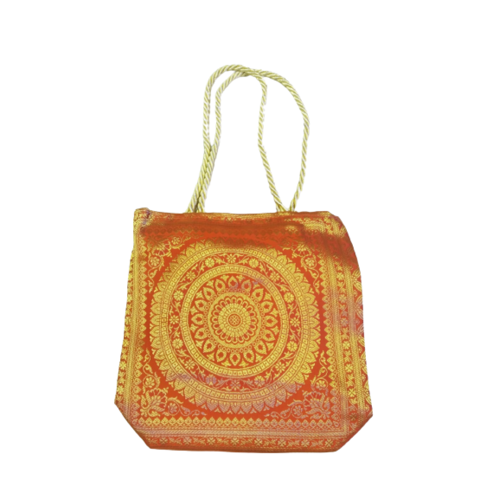 Banaras Arts Silk Brocade Bag (Orange Colour) - Made With Love from Shivam Arts Export