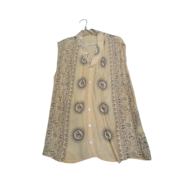 Cream Colour Om Mantra Printed Free Size Sleeveless Shirt - Made With Love by Shivam Arts Export 