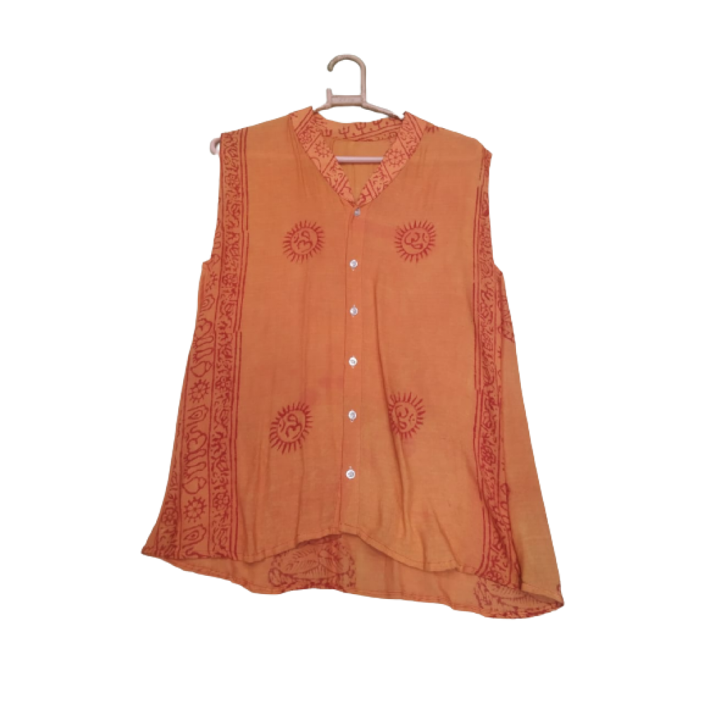 Orange Colour Om Mantra Printed Free Size Sleeveless Shirt - Made With Love by Shivam Arts Export