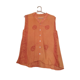 Orange Colour Om Mantra Printed Free Size Sleeveless Shirt - Made With Love by Shivam Arts Export 