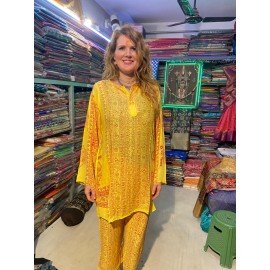 Sanskrit Mantra Printed Yellow Kurta