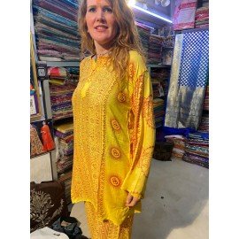 Sanskrit Mantra Printed Yellow Kurta 
