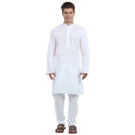 White Cotton Kurta Paijama Set 