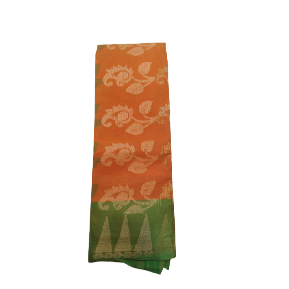 Bengali cotton saree With Orange Colour -